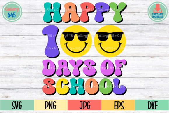 Happy 100 Days of School Smiley SVG PNG