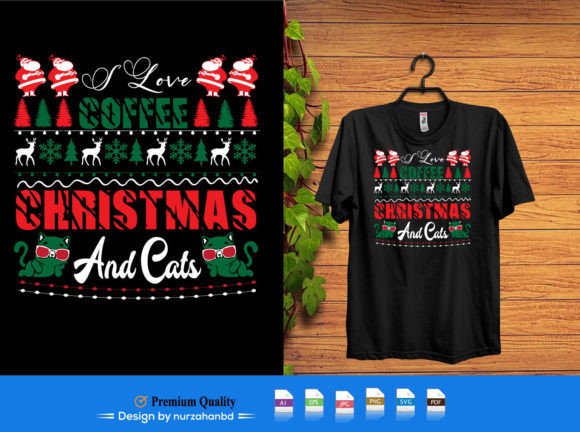 I Love Coffee Christmas and Cats Graphics